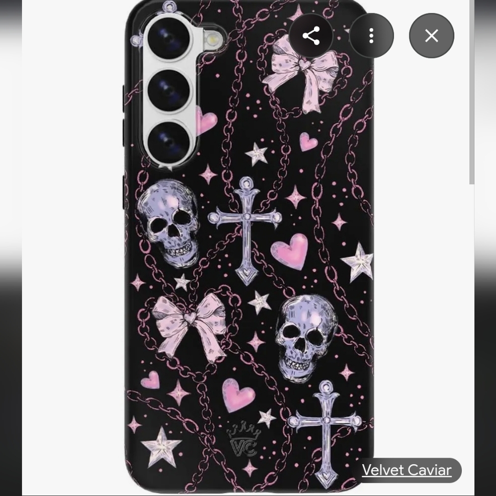 Velvet Caviar Pink and Black Skull Cross Phone Case For Galaxy S23